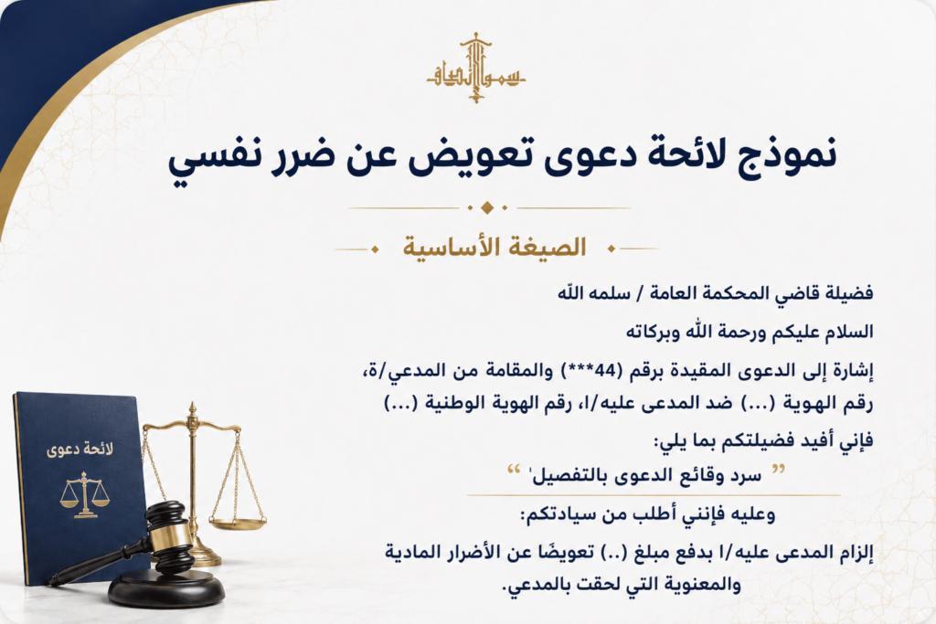 نموذج لائحة دعوى تعويض عن ضرر نفسي